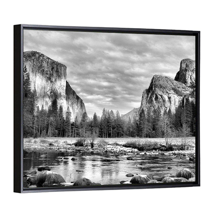 Yosemite Valley Winter View Wall Art as a framed canvas