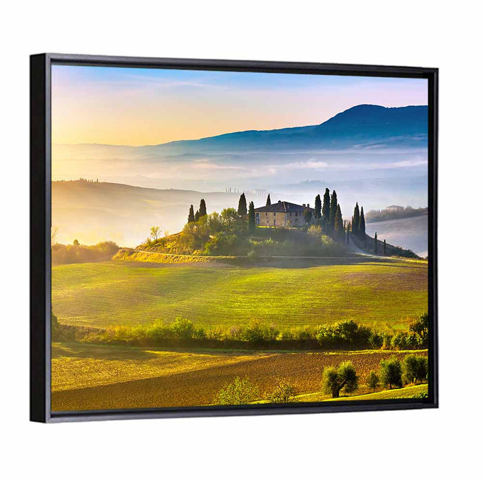 Tuscan Morning Landscape Wall Art as a framed canvas
