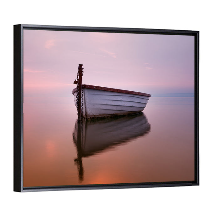 Pastel Boat Reflection Wall Art as a framed canvas