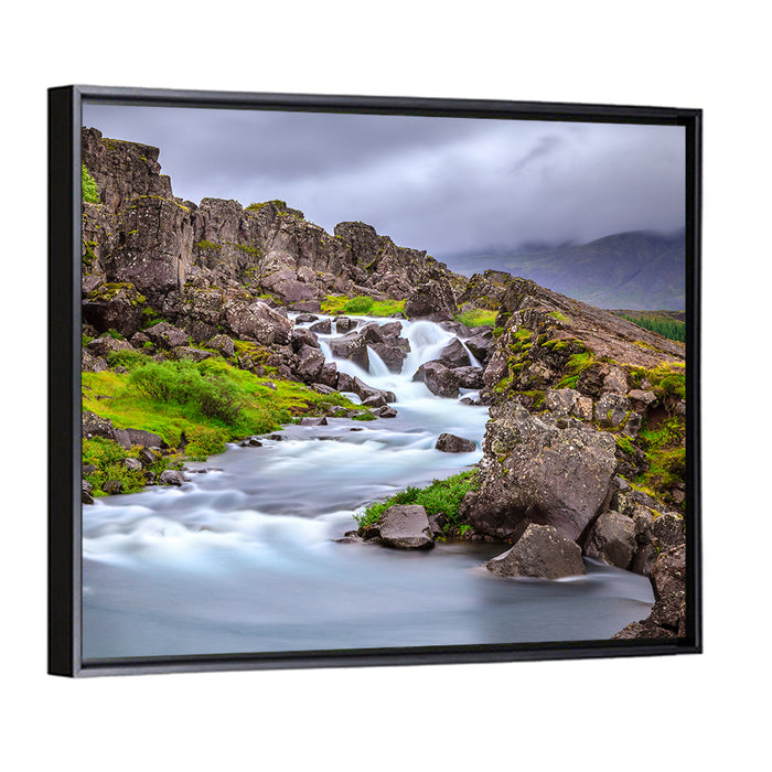 Öxarárfoss Stream, Þingvellir Wall Art as a framed canvas