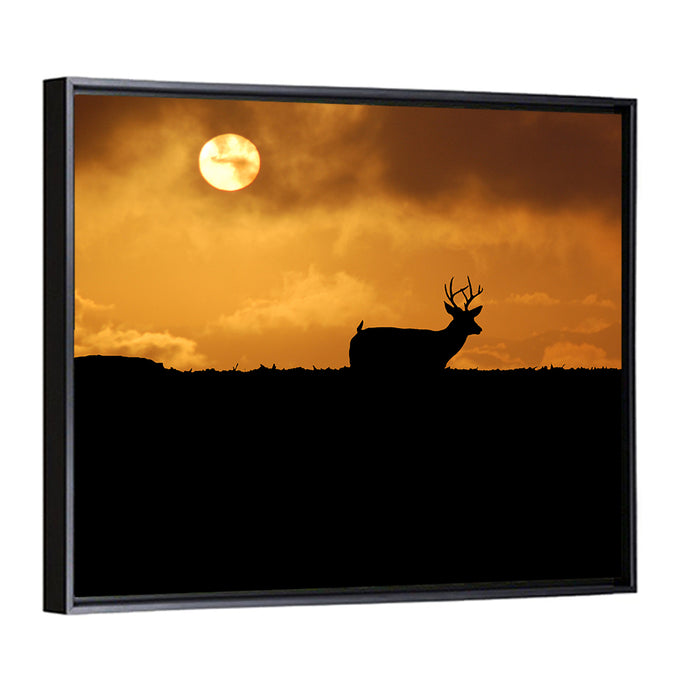 Deer at Sunset Wall Art as a framed canvas