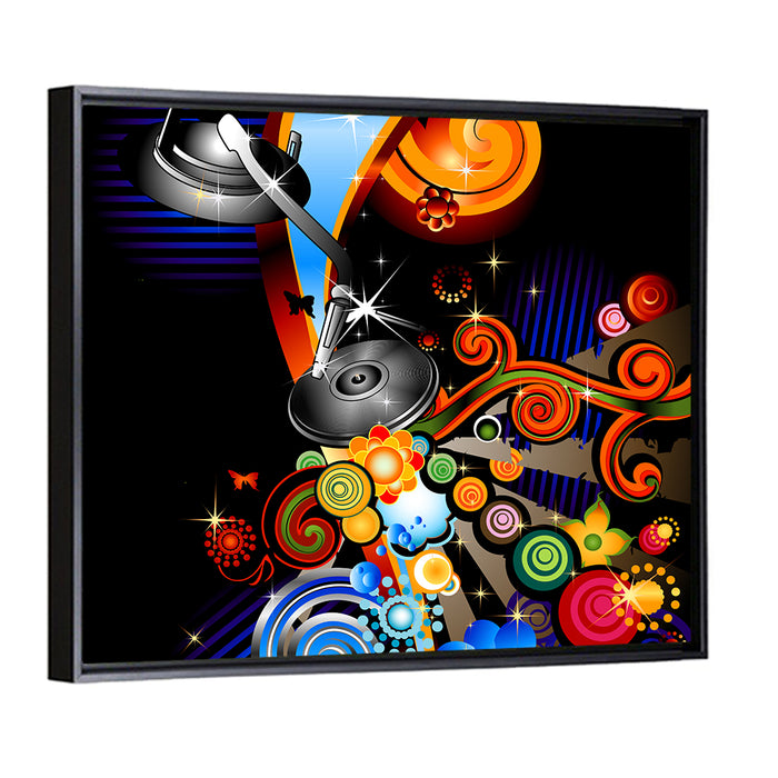Psychedelic Turntable Illustration Wall Art as a framed canvas