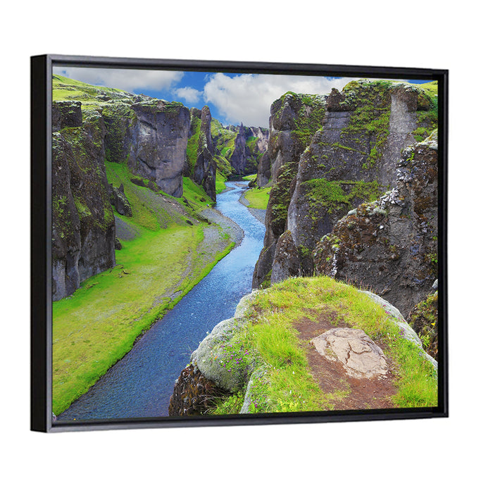 Neverland Cliffs, Fjaðrárgljúfur Canyon Wall Art as a framed canvas