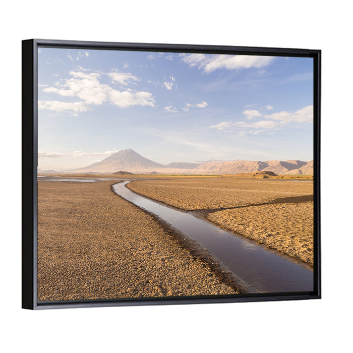Lake Natron with Ol Doinyo Lengai Wall Art as a framed canvas