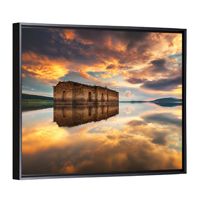 Sunken Church at Zhrebchevo Dam Wall Art as a framed canvas