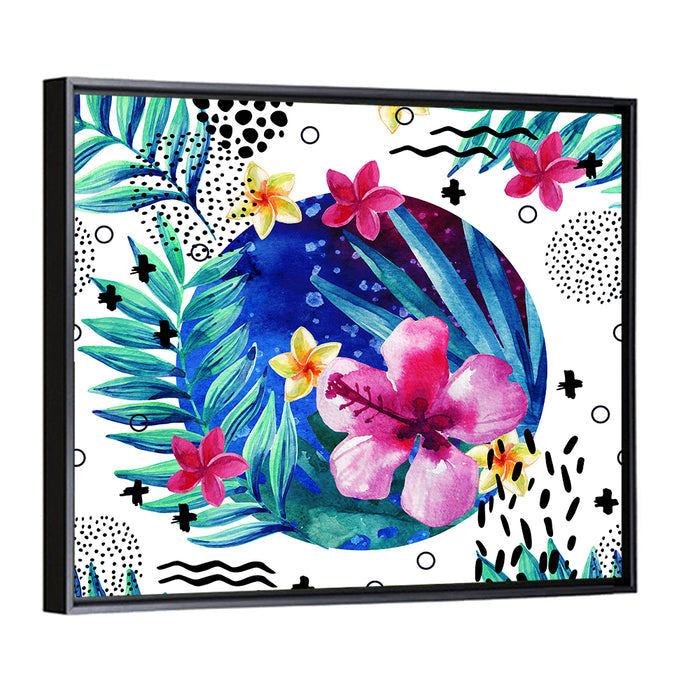 Tropical Botanical Circle Pattern Wall Art as a framed canvas