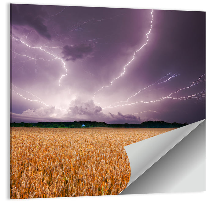Lightning Over Wheat Field Wall Art as a poster print