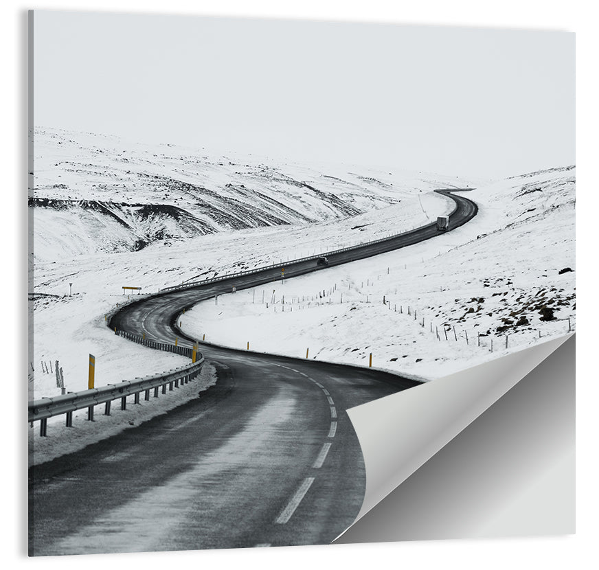 Winding Snow Road with Yellow Markers Wall Art