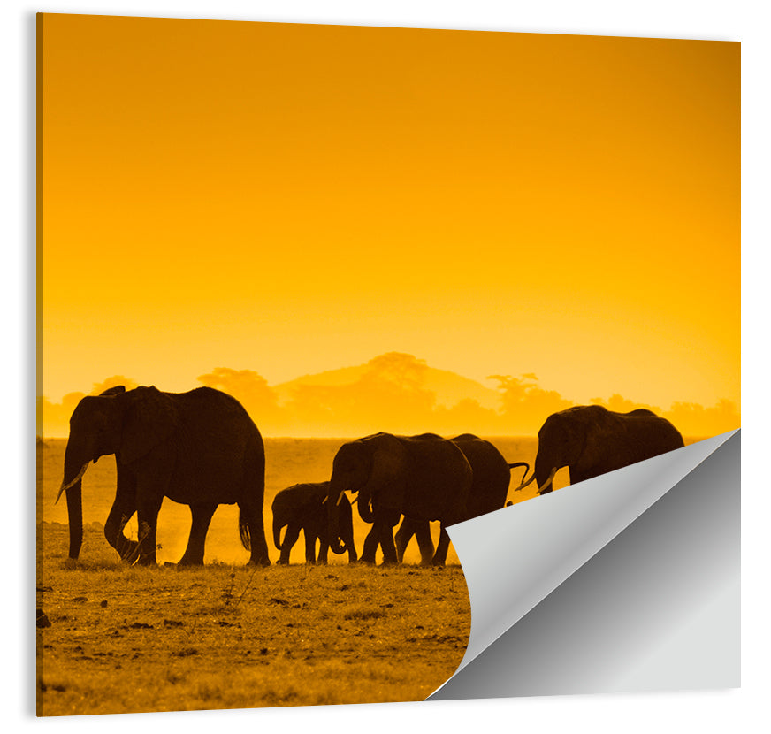 African Elephants Herd Wall Art