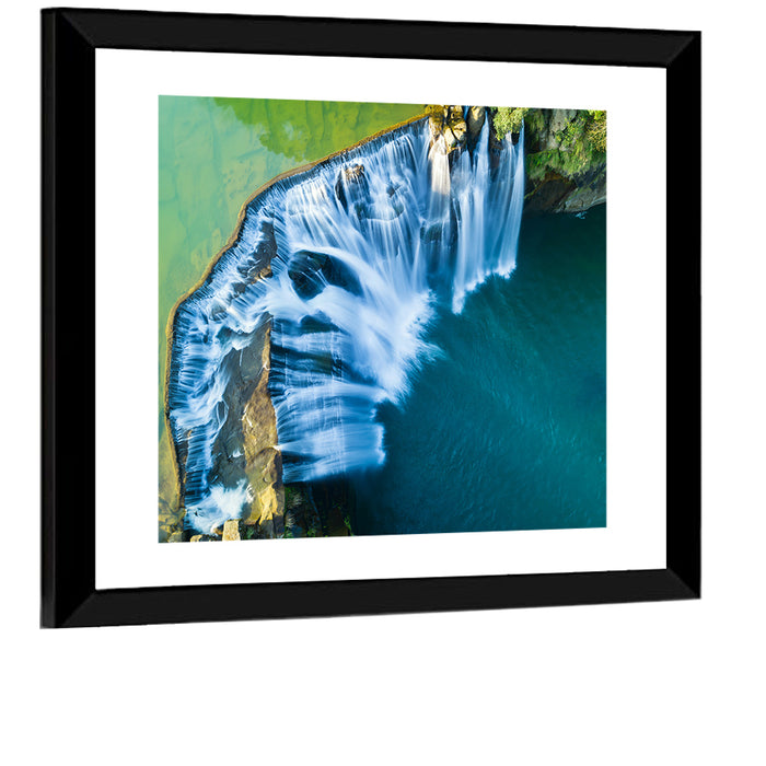 Shifen Waterfall Aerial Wall Art as a framed print