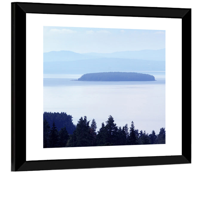 Dalarna Mist with Lighthouse Wall Art as a framed print