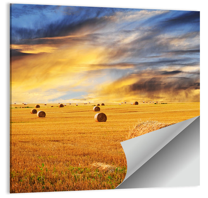 Sunset Over Hay Bales Wall Art as a poster print