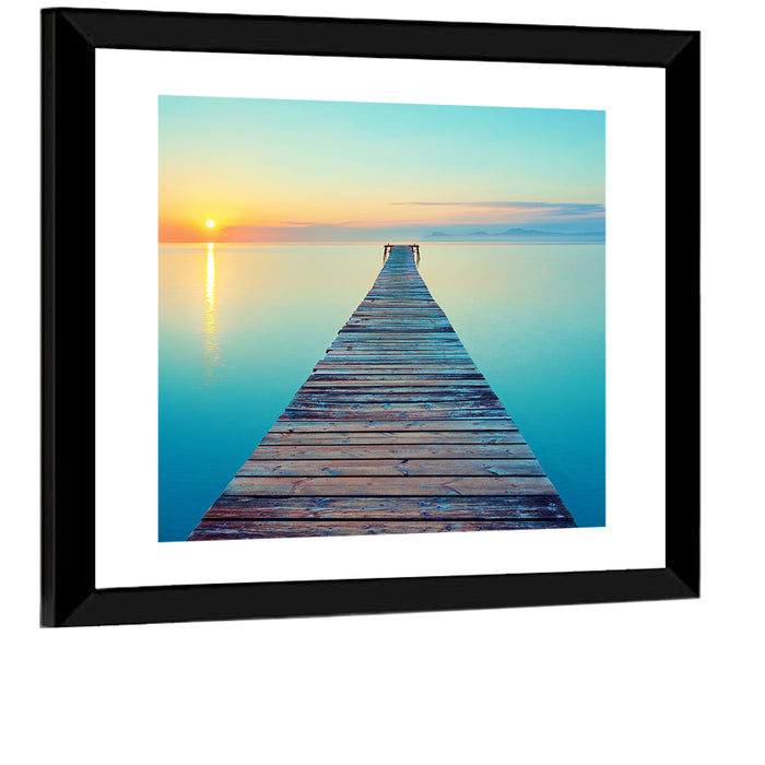 Wooden Footbridge at Sunset Wall Art as a framed print