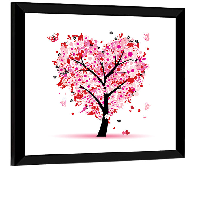 Pink Heart Tree Wall Art as a framed print