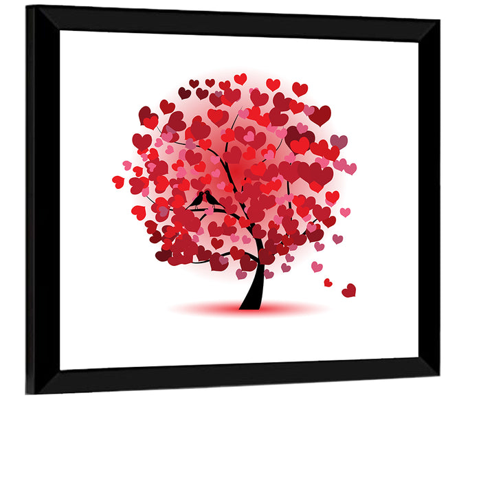 Heart Tree with Kissing Birds Wall Art as a framed print