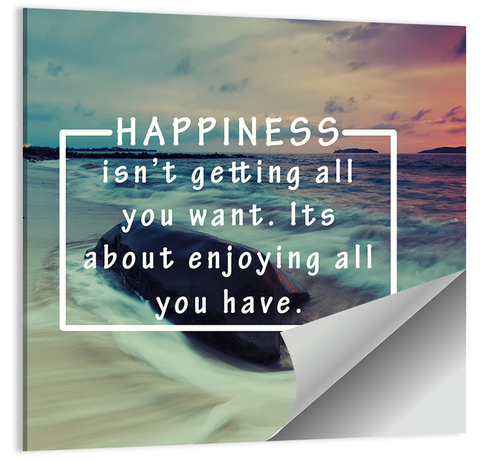 Happiness Quote on Sunset Beach Wall Art as a poster print
