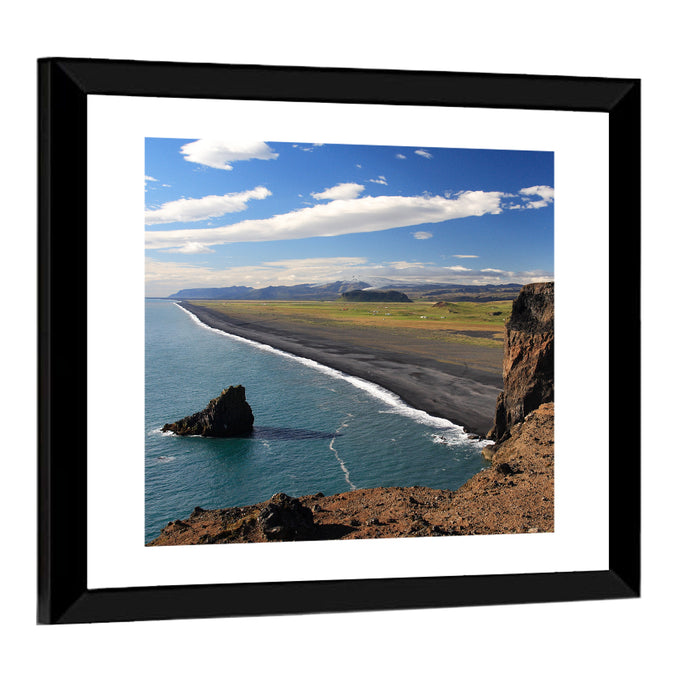 Dyrhólaey Black Sand Beach and Sea Stack Wall Art as a framed print