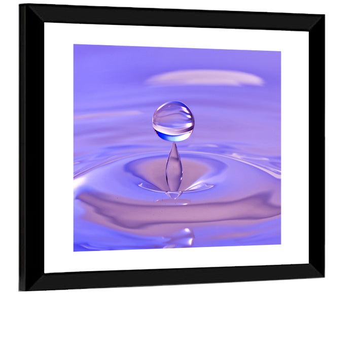 Purple Water Droplet Splash Wall Art as a framed print