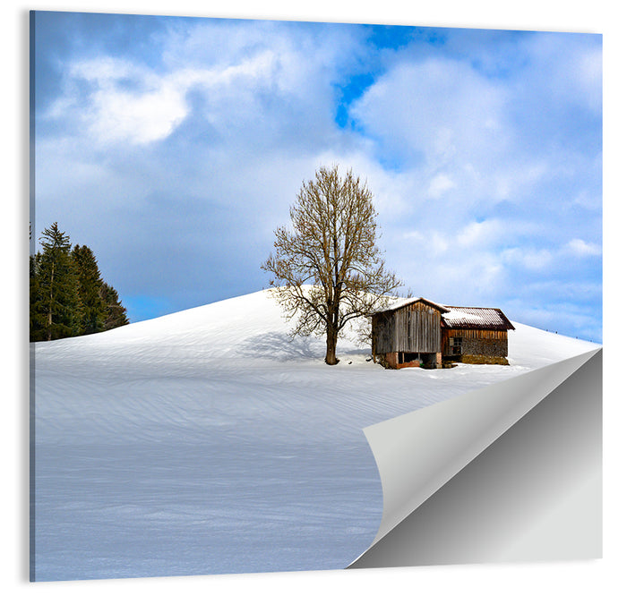 Rustic Barn on a Snowy Hill Wall Art as a poster print