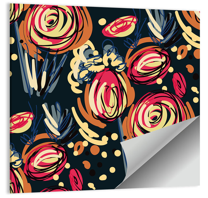 Colorful Scribbled Floral Pattern Wall Art as a poster print