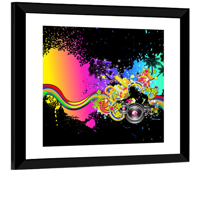 Neon Dj Silhouette Wall Art as a framed print