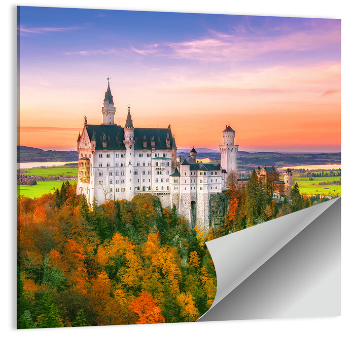 Neuschwanstein Castle at Autumn Sunset Wall Art as a poster print