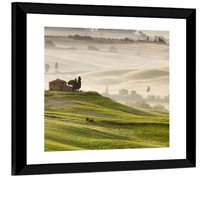 Foggy Tuscany Wall Art as a framed print