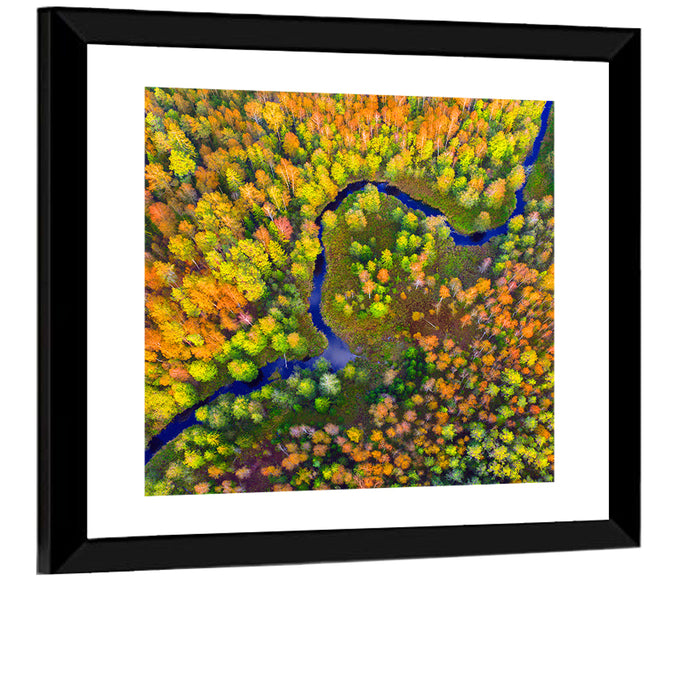 Winding Autumn River Wall Art as a framed print