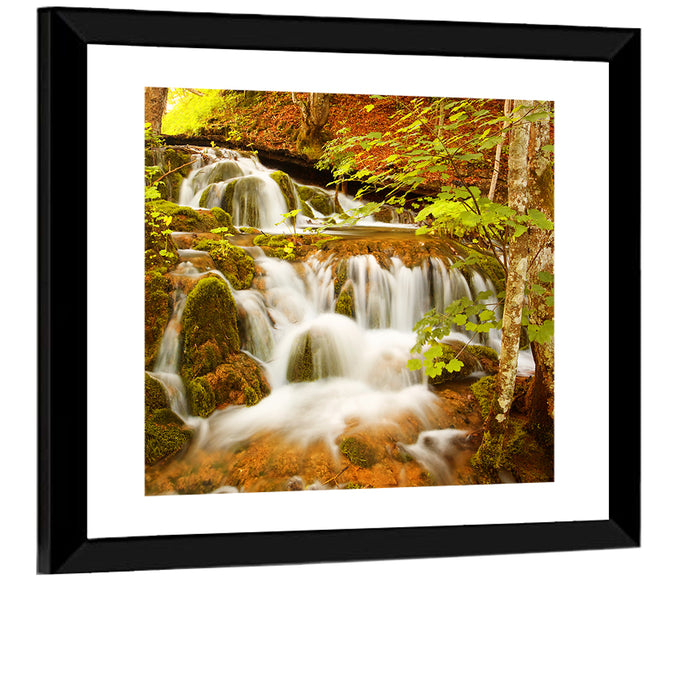 Plitvice Autumn Stream Wall Art as a framed print