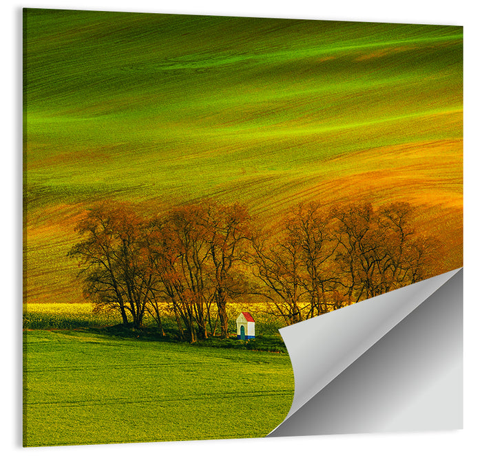 Moravian Wheat Fields with Chapel Wall Art as a poster print