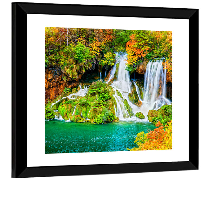 Plitvička Jezera Autumn Falls Wall Art as a framed print