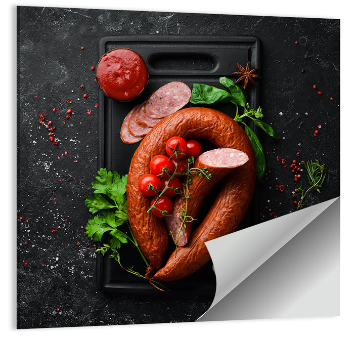 Sausage Ring on Black Cutting Board Wall Art as a poster print