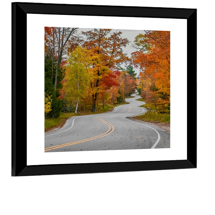 Winding Autumn Highway Wall Art as a framed print