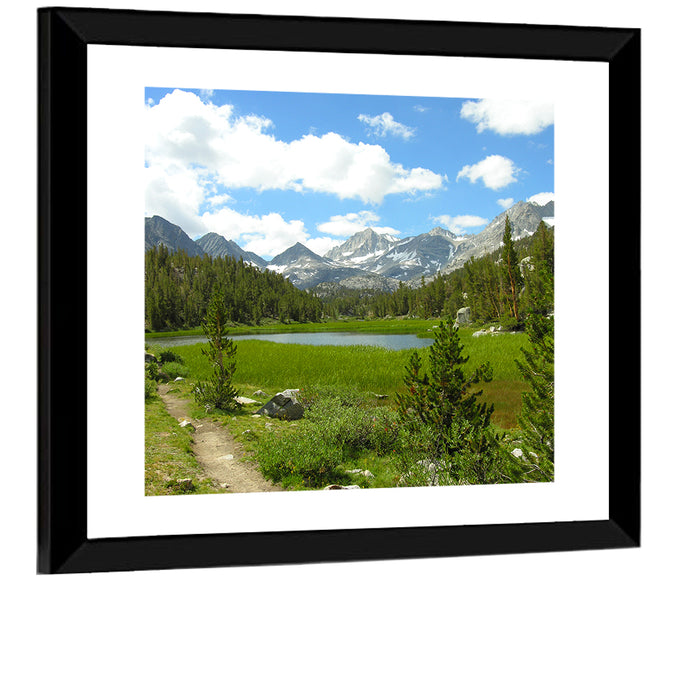 Sierra Nevada Trail to Snow Capped Peaks Wall Art as a framed print