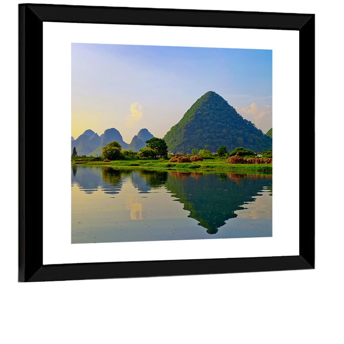 Yangshuo Reflection on Li River Wall Art as a framed print