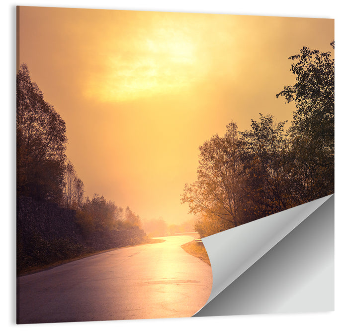 Windy Misty Forest Road Wall Art as a poster print