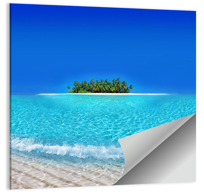 Turquoise Atoll Sandbar with Palm Trees Wall Art as a poster print