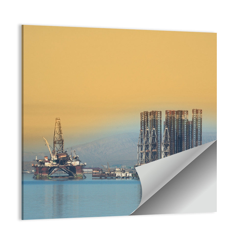 Baku Oil Rigs at Dusk Wall Art, poster print, square