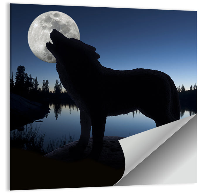 Howling Wolf at Full Moon Wall Art as a poster print
