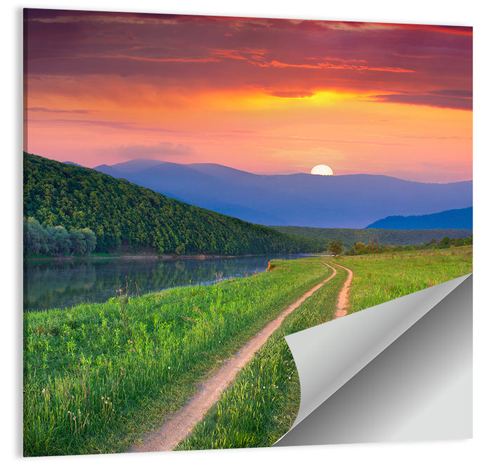 Sunset Path to Mountain Lake Wall Art as a poster print