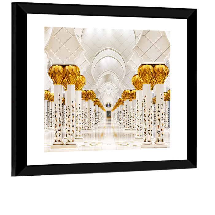 Sheikh Zayed Grand Mosque Colonnade Wall Art as a framed print