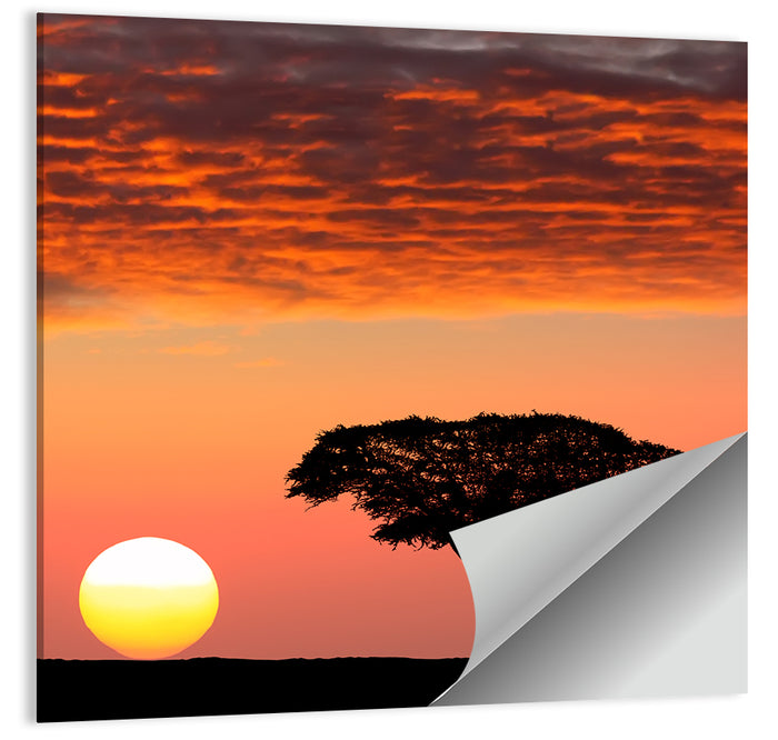 Serengeti Sunset Silhouette Wall Art as a poster print