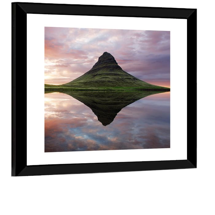 Kirkjufell Sunset Reflection Wall Art as a framed print