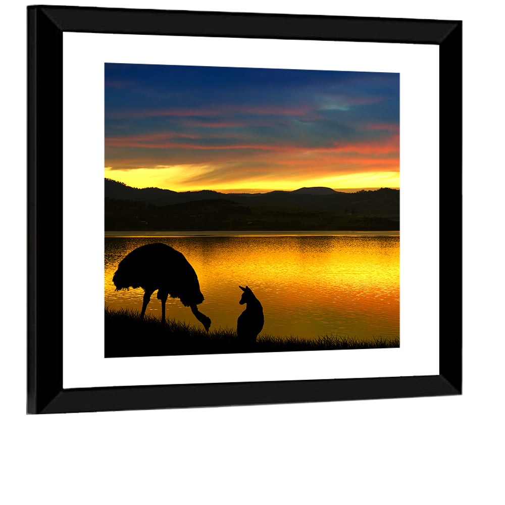 Kangaroo at Lake Sunset Wall Art