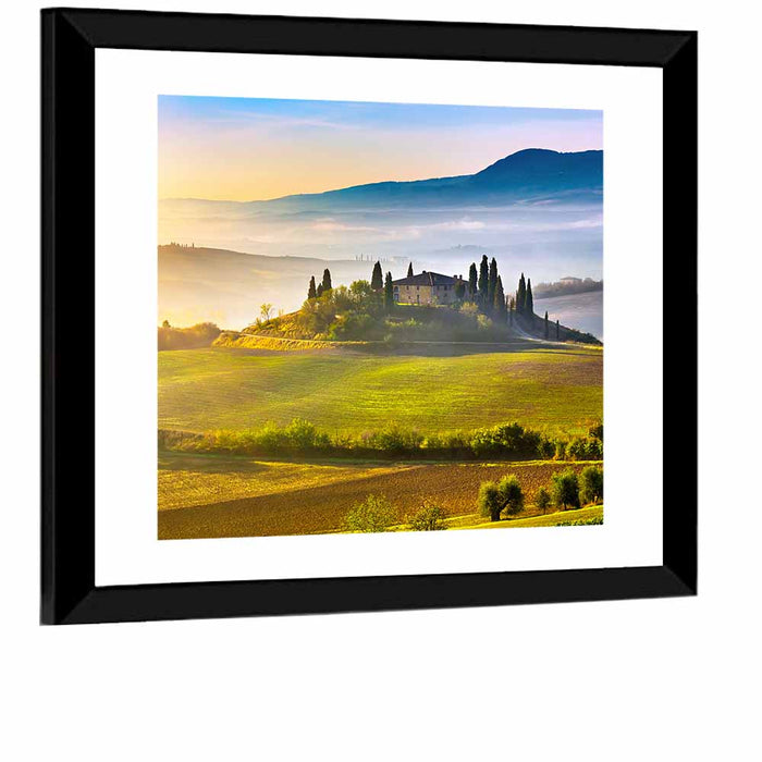 Tuscan Morning Landscape Wall Art as a framed print