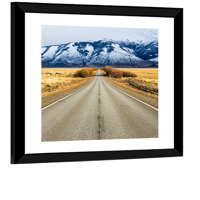 El Calafate Road with Snow Peaks Wall Art as a framed print