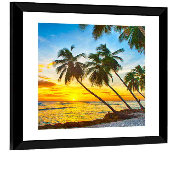 Palm Island Sunset Wall Art as a framed print