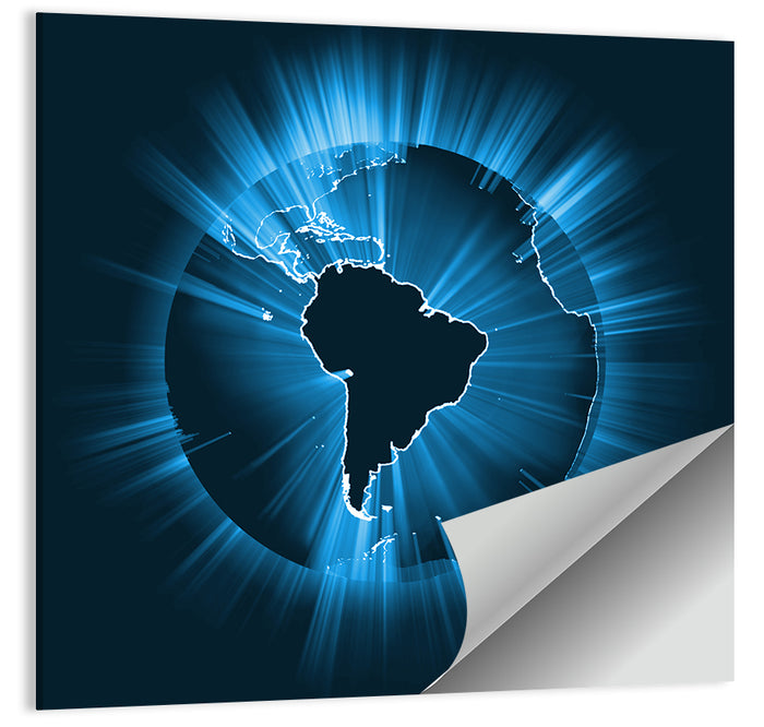 Glowing South America Map Wall Art as a poster print