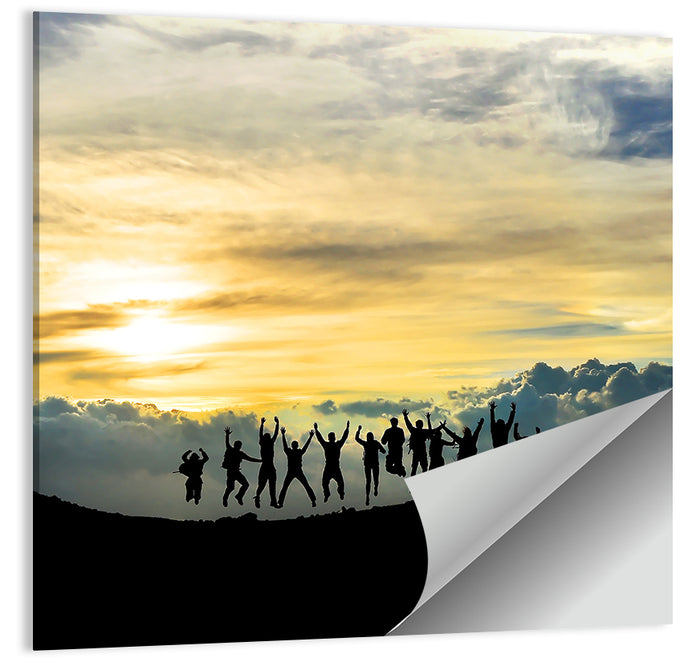 Golden Team Silhouettes at Sunset Wall Art as a poster print