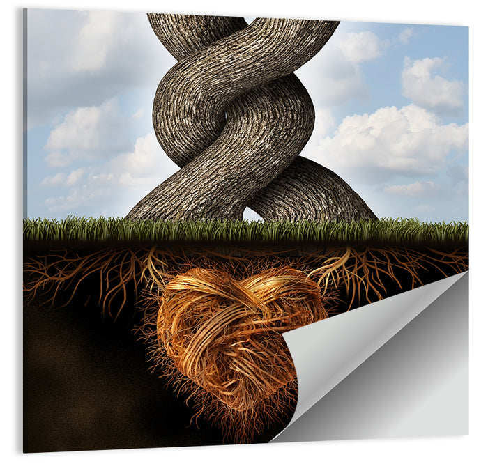 Intertwined Trees with Heart-shaped Roots Wall Art as a poster print